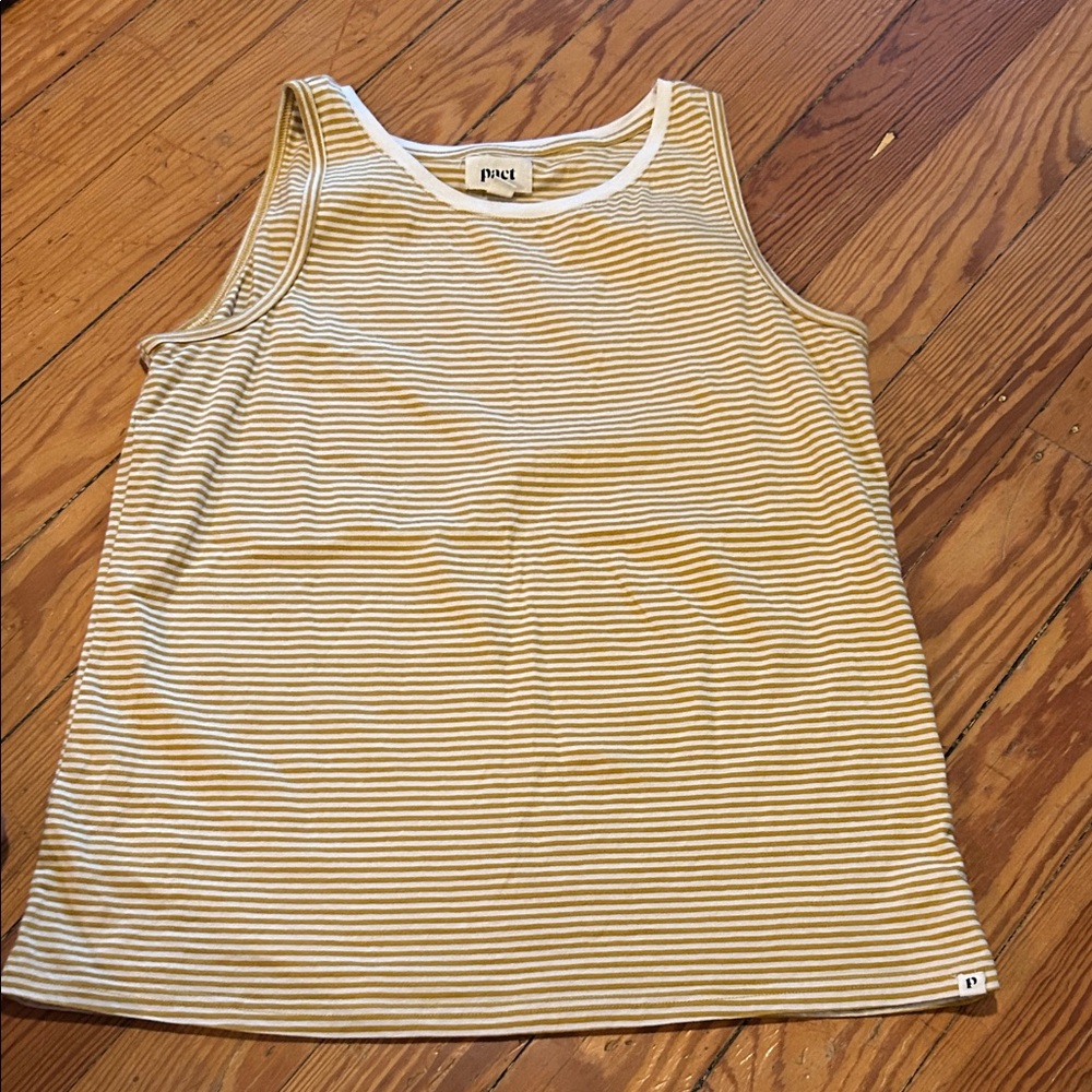 Pact Mustard and White Striped Tank